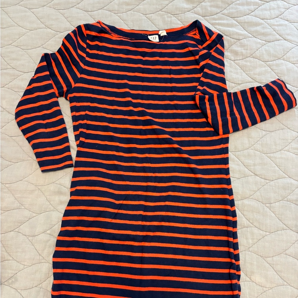 GAP Navy and Orange Striped Midi Dress